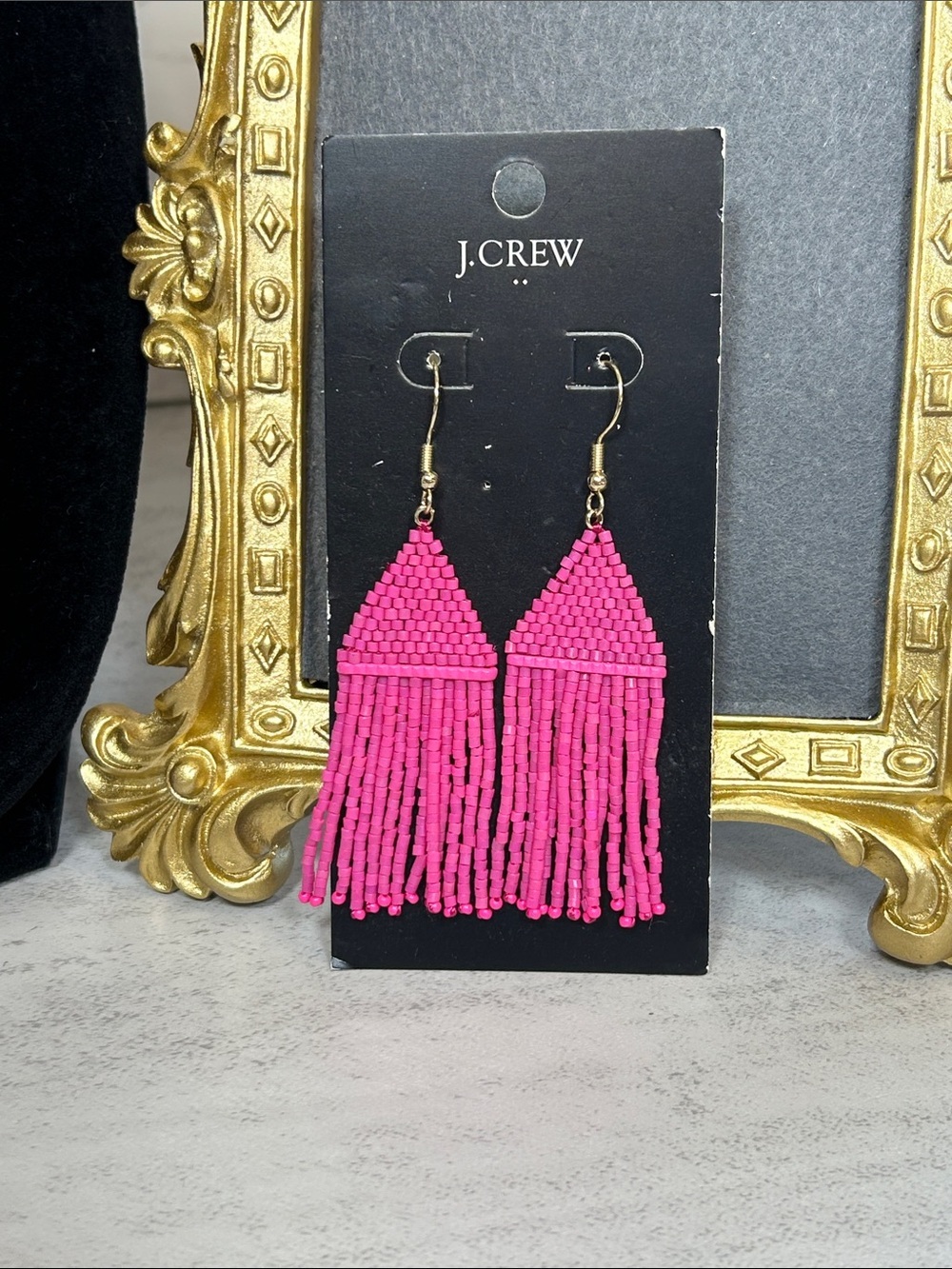 J. Crew Bright Pink Beaded Fringe Drop Earrings